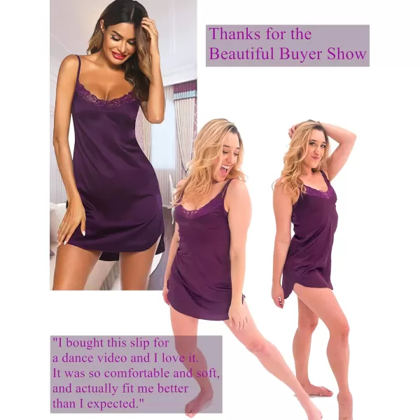 Avidlove Womens Nightwear Sexy Satin Sleepwear Lace Chemises Mini Full SlipBl Wineberry