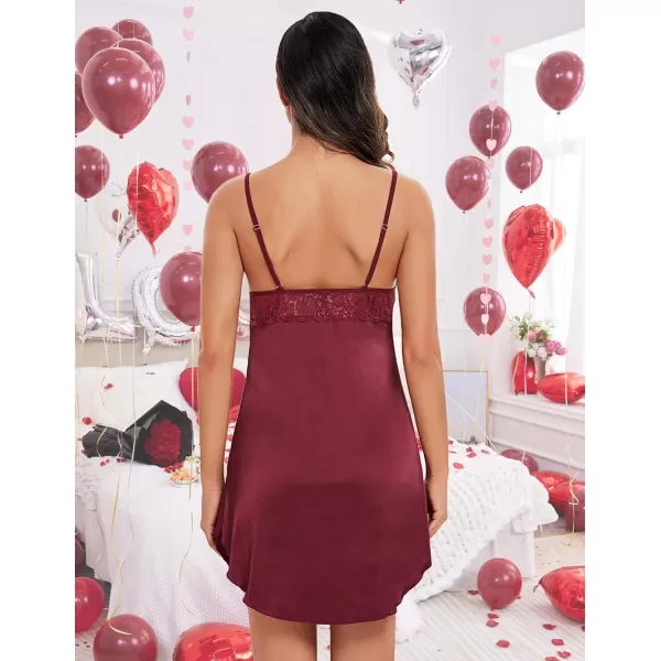 Avidlove Womens Nightwear Sexy Satin Sleepwear Lace Chemises Mini Full SlipBrick Red