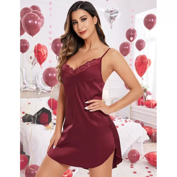 Avidlove Womens Nightwear Sexy Satin Sleepwear Lace Chemises Mini Full SlipBrick Red