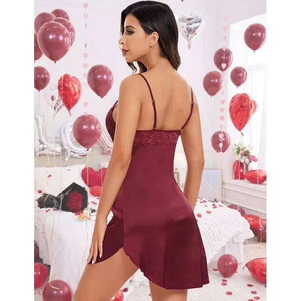 Avidlove Womens Nightwear Sexy Satin Sleepwear Lace Chemises Mini Full SlipBrick Red