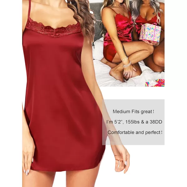 Avidlove Womens Nightwear Sexy Satin Sleepwear Lace Chemises Mini Full SlipDark Red