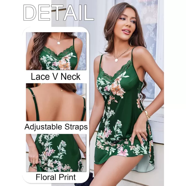 Avidlove Womens Nightwear Sexy Satin Sleepwear Lace Chemises Mini Full SlipFloral Green