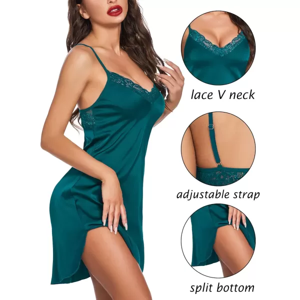 Avidlove Womens Nightwear Sexy Satin Sleepwear Lace Chemises Mini Full SlipGreen