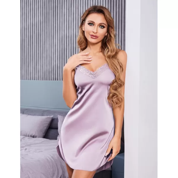 Avidlove Womens Nightwear Sexy Satin Sleepwear Lace Chemises Mini Full SlipLavender