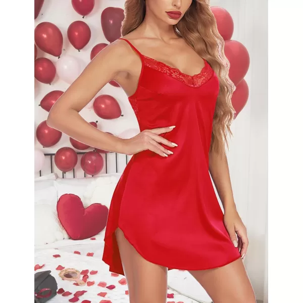 Avidlove Womens Nightwear Sexy Satin Sleepwear Lace Chemises Mini Full SlipPonceau