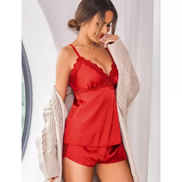 Avidlove Womens Pajama Sets Satin Sleepwear Silk Lace Lingerie Cami Shorts SetChristmas Red