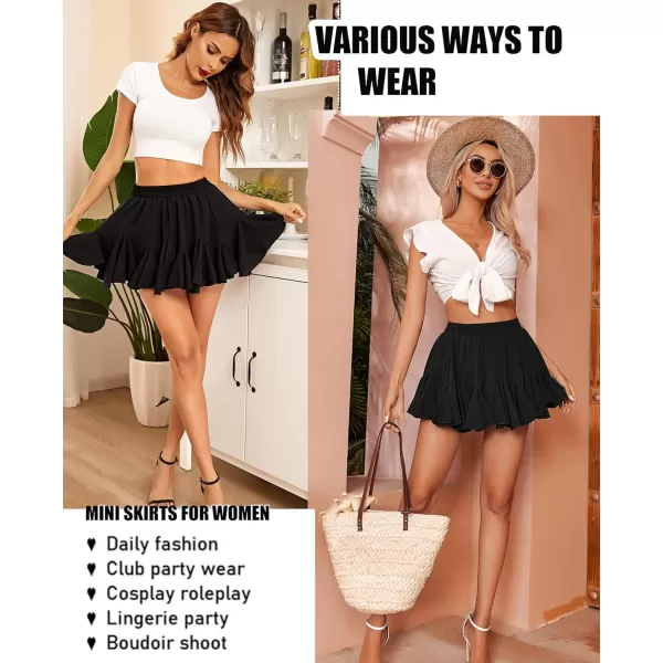 Avidlove Womens Pleated Skater Skirt Basic Casual High Waisted Ruffles Flared Mini Lingerie SkirtsAblack