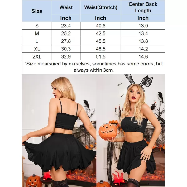 Avidlove Womens Pleated Skater Skirt Basic Casual High Waisted Ruffles Flared Mini Lingerie SkirtsAblack