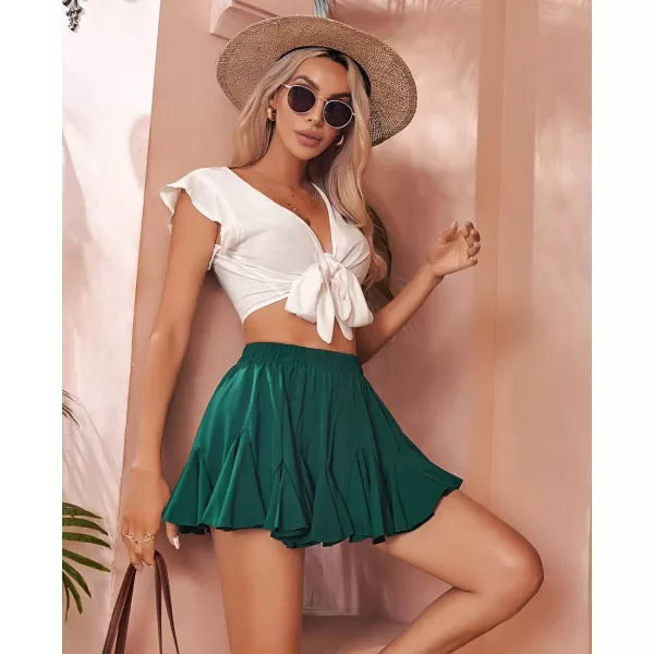 Avidlove Womens Pleated Skater Skirt Basic Casual High Waisted Ruffles Flared Mini Lingerie SkirtsGreen