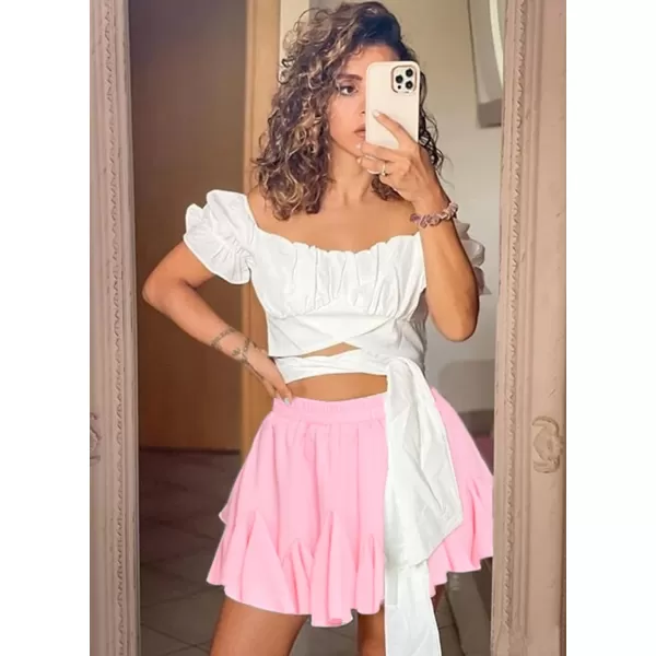 Avidlove Womens Pleated Skater Skirt Basic Casual High Waisted Ruffles Flared Mini Lingerie SkirtsPink