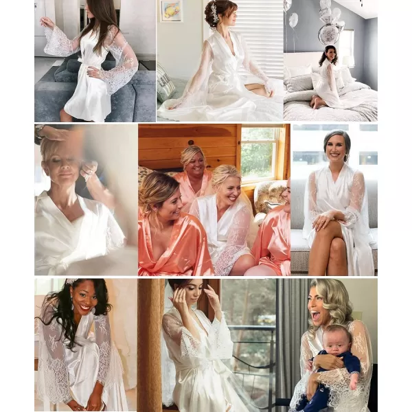 Avidlove Womens Satin Kimono Robe for Bridesmaid and Bride Wedding Party Getting Ready Short Robe1 White