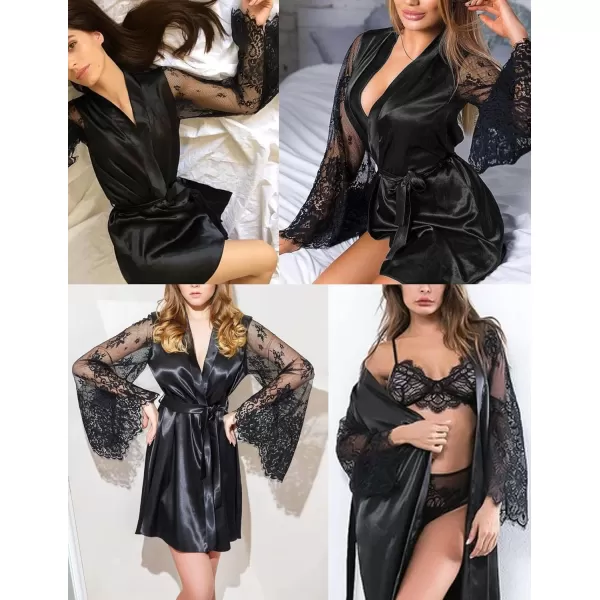 Avidlove Womens Satin Kimono Robe for Bridesmaid and Bride Wedding Party Getting Ready Short RobeBlack