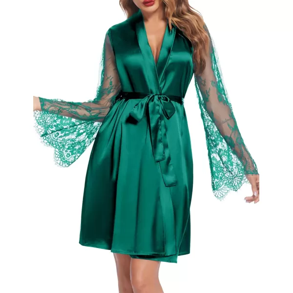 Avidlove Womens Satin Kimono Robe for Bridesmaid and Bride Wedding Party Getting Ready Short RobeDark Green