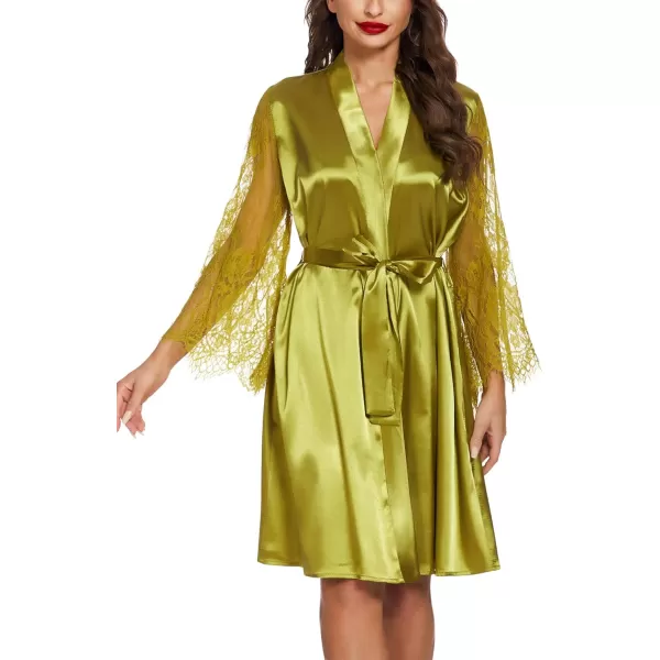 Avidlove Womens Satin Kimono Robe for Bridesmaid and Bride Wedding Party Getting Ready Short RobeDark Yellow