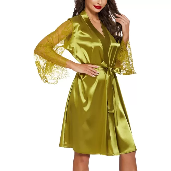 Avidlove Womens Satin Kimono Robe for Bridesmaid and Bride Wedding Party Getting Ready Short RobeDark Yellow