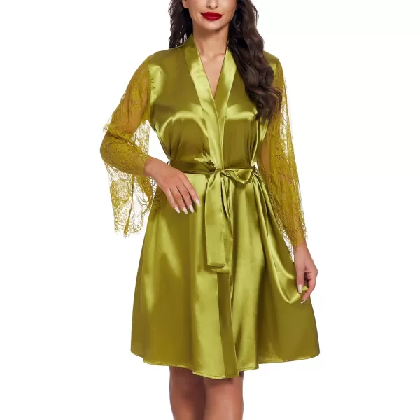 Avidlove Womens Satin Kimono Robe for Bridesmaid and Bride Wedding Party Getting Ready Short RobeDark Yellow