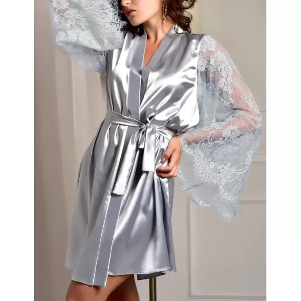 Avidlove Womens Satin Kimono Robe for Bridesmaid and Bride Wedding Party Getting Ready Short RobeGrey