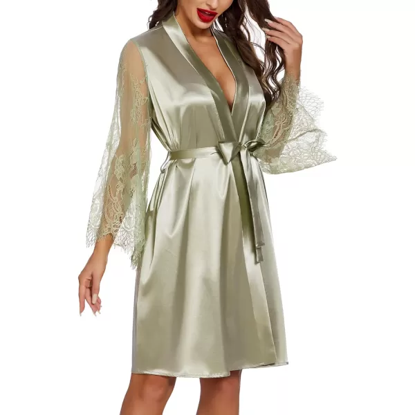 Avidlove Womens Satin Kimono Robe for Bridesmaid and Bride Wedding Party Getting Ready Short RobeLight Green