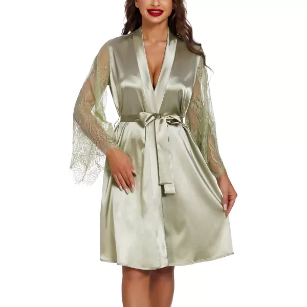 Avidlove Womens Satin Kimono Robe for Bridesmaid and Bride Wedding Party Getting Ready Short RobeLight Green