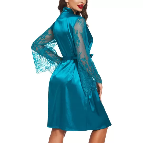 Avidlove Womens Satin Kimono Robe for Bridesmaid and Bride Wedding Party Getting Ready Short RobePeacock Blue