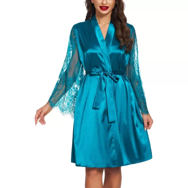 Avidlove Womens Satin Kimono Robe for Bridesmaid and Bride Wedding Party Getting Ready Short RobePeacock Blue