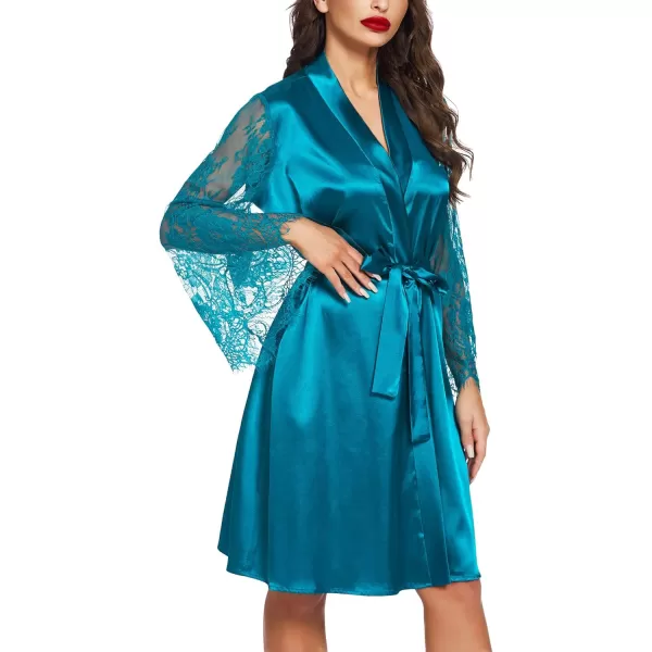 Avidlove Womens Satin Kimono Robe for Bridesmaid and Bride Wedding Party Getting Ready Short RobePeacock Blue