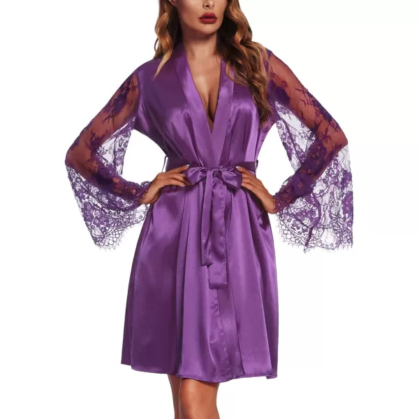 Avidlove Womens Satin Kimono Robe for Bridesmaid and Bride Wedding Party Getting Ready Short RobePurple