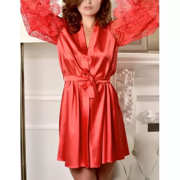 Avidlove Womens Satin Kimono Robe for Bridesmaid and Bride Wedding Party Getting Ready Short RobeRed