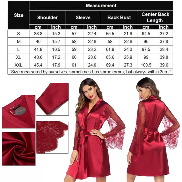 Avidlove Womens Satin Kimono Robe for Bridesmaid and Bride Wedding Party Getting Ready Short RobeWine Red