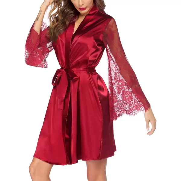 Avidlove Womens Satin Kimono Robe for Bridesmaid and Bride Wedding Party Getting Ready Short RobeWine Red