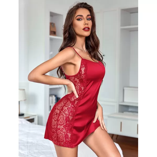 Avidlove Womens Satin Nightgown Silk Slip Dress Sleepwear Sexy V Neck Negligee Lingerie Short NightwearChristmas Red