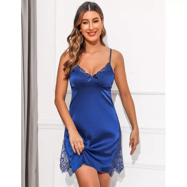 Avidlove Womens Satin Nightgown V Neck Sleepwear Lace Chemise Lingerie NightwearBlue