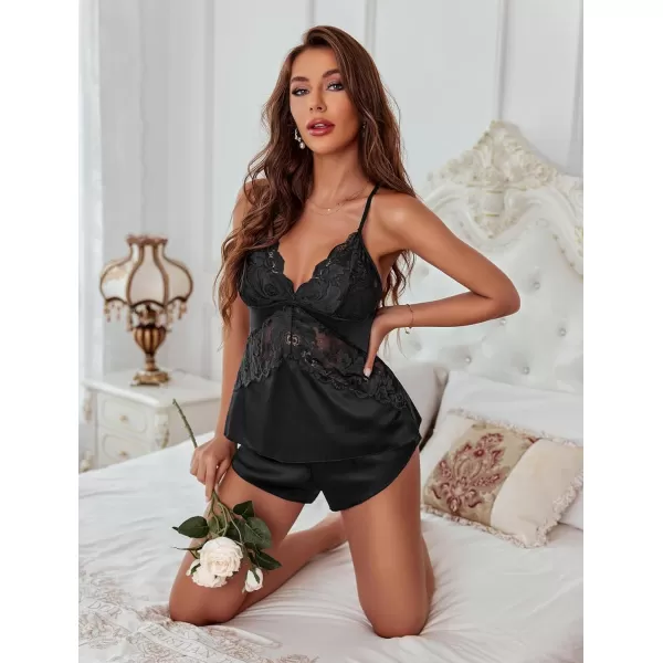 Avidlove Womens Satin Pajama Cami Set Sexy Lingerie Silky Sleepwear Nightwear 2 Piece Pj Short SetsBlack