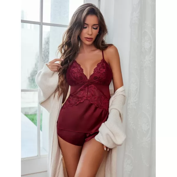 Avidlove Womens Satin Pajama Cami Set Sexy Lingerie Silky Sleepwear Nightwear 2 Piece Pj Short SetsDark Red