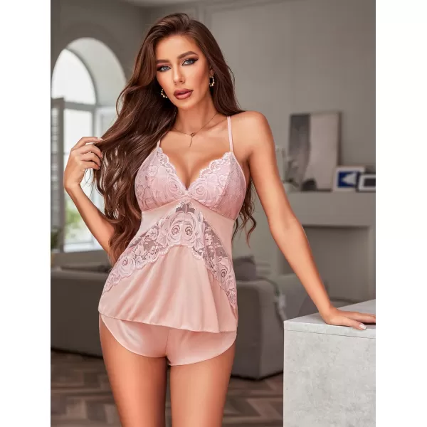 Avidlove Womens Satin Pajama Cami Set Sexy Lingerie Silky Sleepwear Nightwear 2 Piece Pj Short SetsPink