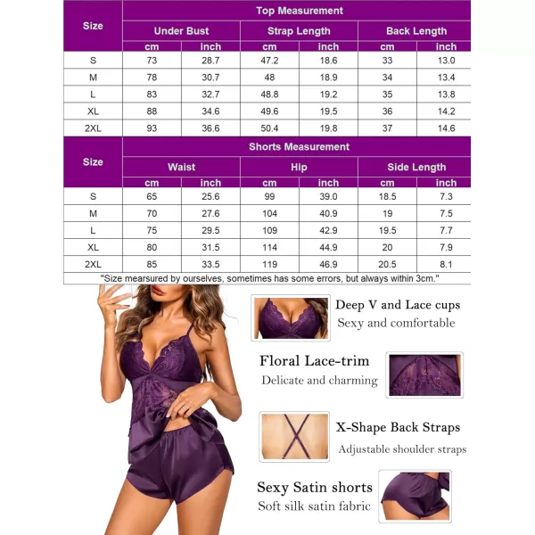 Avidlove Womens Satin Pajama Cami Set Sexy Lingerie Silky Sleepwear Nightwear 2 Piece Pj Short SetsPurple