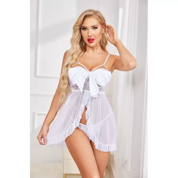 Avidlove Womens Self Knot Front Babydoll Lingerie Naughty Lingerie Floral Lace Teddy White MediumAvidlove Womens Self Knot Front Babydoll Lingerie Naughty Lingerie Floral Lace Teddy White Medium