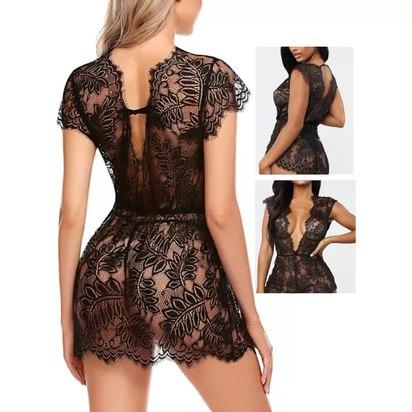 Avidlove Womens Sexy Babydoll Negligee Lingerie for women Mesh Eyelash Sheer Lace Babydoll Chemise Nightwear AblackAvidlove Womens Sexy Babydoll Negligee Lingerie for women Mesh Eyelash Sheer Lace Babydoll Chemise Nightwear Ablack