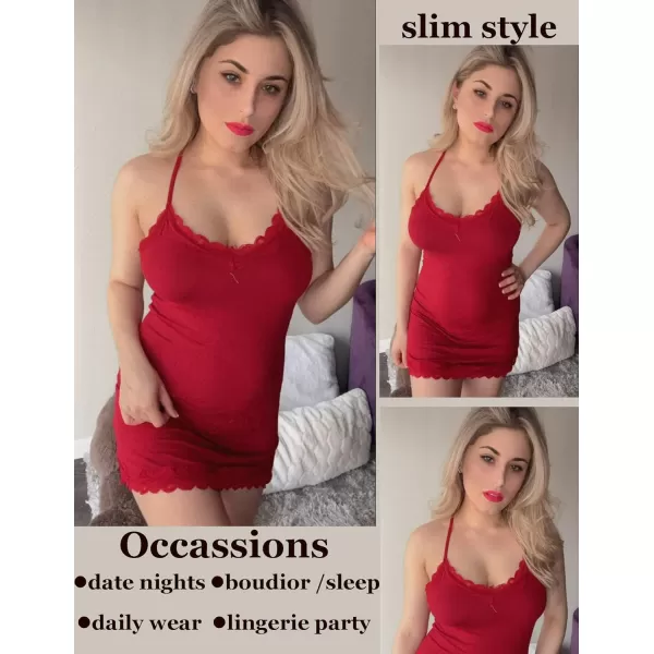 Avidlove Womens Sexy Lingerie for Women Lounge Nightwear Sexy Sleepwear Full Slip Chemise Lingerie Cotton Nightgowns Babydoll1 Dark Red