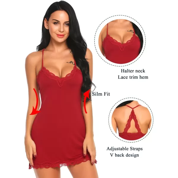 Avidlove Womens Sexy Lingerie for Women Lounge Nightwear Sexy Sleepwear Full Slip Chemise Lingerie Cotton Nightgowns Babydoll1 Dark Red