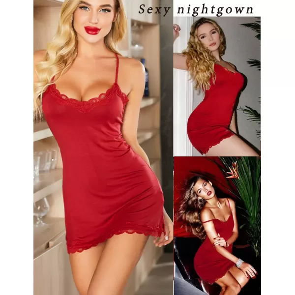 Avidlove Womens Sexy Lingerie for Women Lounge Nightwear Sexy Sleepwear Full Slip Chemise Lingerie Cotton Nightgowns Babydoll1 Dark Red