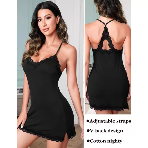 Avidlove Womens Sexy Lingerie for Women Lounge Nightwear Sexy Sleepwear Full Slip Chemise Lingerie Cotton Nightgowns BabydollBlack