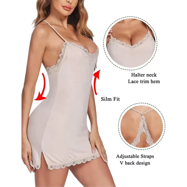 Avidlove Womens Sexy Lingerie for Women Lounge Nightwear Sexy Sleepwear Full Slip Chemise Lingerie Cotton Nightgowns BabydollCbeige