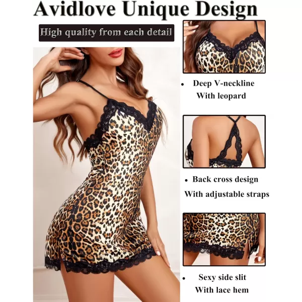 Avidlove Womens Sexy Lingerie for Women Lounge Nightwear Sexy Sleepwear Full Slip Chemise Lingerie Cotton Nightgowns BabydollCoffee Leopard