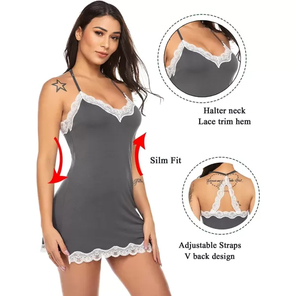 Avidlove Womens Sexy Lingerie for Women Lounge Nightwear Sexy Sleepwear Full Slip Chemise Lingerie Cotton Nightgowns BabydollGrey