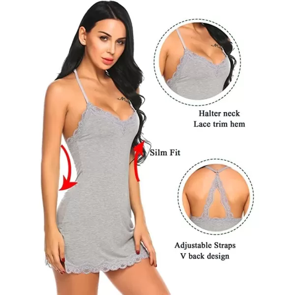 Avidlove Womens Sexy Lingerie for Women Lounge Nightwear Sexy Sleepwear Full Slip Chemise Lingerie Cotton Nightgowns BabydollLight Grey