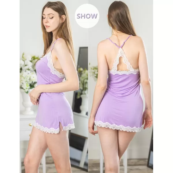 Avidlove Womens Sexy Lingerie for Women Lounge Nightwear Sexy Sleepwear Full Slip Chemise Lingerie Cotton Nightgowns BabydollLight Purple
