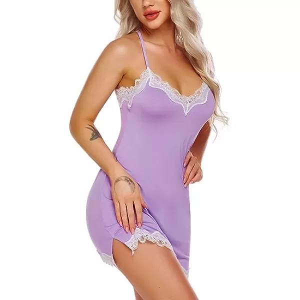 Avidlove Womens Sexy Lingerie for Women Lounge Nightwear Sexy Sleepwear Full Slip Chemise Lingerie Cotton Nightgowns BabydollLight Purple