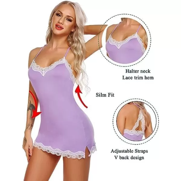 Avidlove Womens Sexy Lingerie for Women Lounge Nightwear Sexy Sleepwear Full Slip Chemise Lingerie Cotton Nightgowns BabydollLight Purple