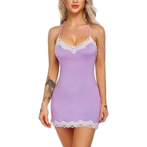 Avidlove Womens Sexy Lingerie for Women Lounge Nightwear Sexy Sleepwear Full Slip Chemise Lingerie Cotton Nightgowns BabydollLight Purple